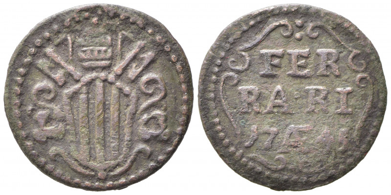 FERRARA. Benedetto XIV (1740-1758). Quattrino 1745. AE (2,10 g). qBB