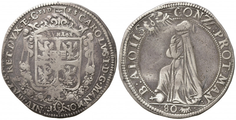 MANTOVA. Carlo I Gonzaga Nevers (1627-1637). Mezzo Ducatone da 80 soldi. Ag (15,...