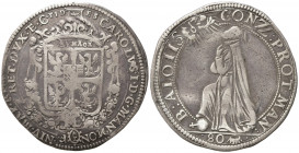 MANTOVA. Carlo I Gonzaga Nevers (1627-1637). Mezzo Ducatone da 80 soldi. Ag (15,08 g). Stemma coronato - San Luigi genuflesso. MIR 647. qBB