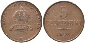 MILANO. Lombardo Veneto. Francesco Giuseppe I d'Asburgo (1848-1866). 5 centesimi 1849 M. Gig. 28. qSPL