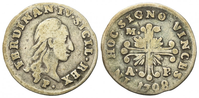 NAPOLI. Ferdinando IV (1759-1816). Carlino da 10 grana 1798 Ag (2,21 g). Maglioc...
