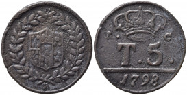NAPOLI. Ferdinando IV (1759-1816). 5 tornesi 1798. Magliocca 298. BB
