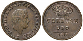 NAPOLI. Ferdinando II di Borbone (1830-1859). Tornese 1852. Magliocca 779. BB+