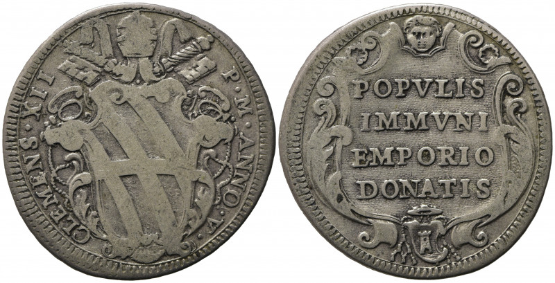 ROMA. Clemente XII (1730-1740). Testone POPVLIS IMMVNI EMPORIO DONATIS. Ag (7,95...