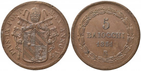 ROMA. Pio IX (1846-1870). 5 Baiocchi 1851 anno VI. Gig.176. BB