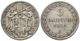 ROMA. Pio IX (1846-1870). 5 Baiocchi 1858 anno XIII. Gig. 154. BB