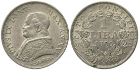ROMA. Pio IX (1846-1870). 1 lira 1866 anno XXI Ag. Gig. 295. lieve mancanza di metallo al bordo sul r/ ore 7. SPL