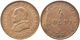 ROMA. Pio IX (1846-1870). 4 soldi 1866 anno XXI. Cu (20 g - 36 mm). Gig. 316. BB+