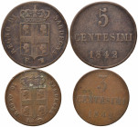 Carlo Alberto (1831-1849). REGNO DI SARDEGNA. Lotto di 2 monete da 3 e 5 centesimi 1842. MB-BB