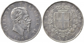 Vittorio Emanuele II (1861-1878). Torino. 5 lire 1865 T. Gig.37 Rara. qBB