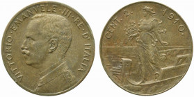 Vittorio Emanuele III (1900-1943). 2 centesimi 1910 "Italia su Prora". Gig.300 R. BB