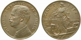 Vittorio Emanuele III (1900-1943). 2 centesimi 1912 "Italia su Prora". Gig.302 NC. SPL