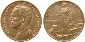 Vittorio Emanuele III (1900-1943). 5 centesimi 1915 "Italia su Prora". Gig.261 NC. SPL
