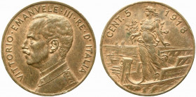 Vittorio Emanuele III (1900-1943). 5 centesimi 1918 "Italia su Prora". Gig.262 NC. SPL-FDC