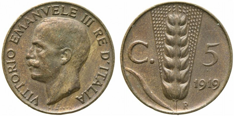 Vittorio Emanuele III (1900-1943). 5 centesimi 1919 "Spiga". Gig.265 NC. BB