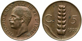 Vittorio Emanuele III (1900-1943). 5 centesimi 1927 "Spiga". Gig.273. qFDC