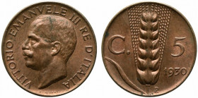 Vittorio Emanuele III (1900-1943). 5 centesimi 1930 "Spiga". Gig.276. FDC