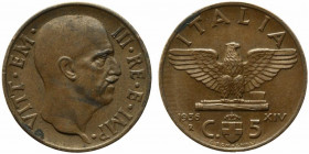 Vittorio Emanuele III (1900-1943). 5 centesimi 1936 "Impero". Gig.284. BB+