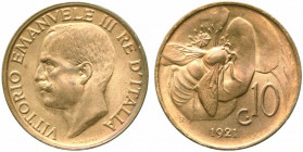 Vittorio Emanuele III (1900-1943). 10 centesimi 1921 "Ape". Gig.230. FDC
