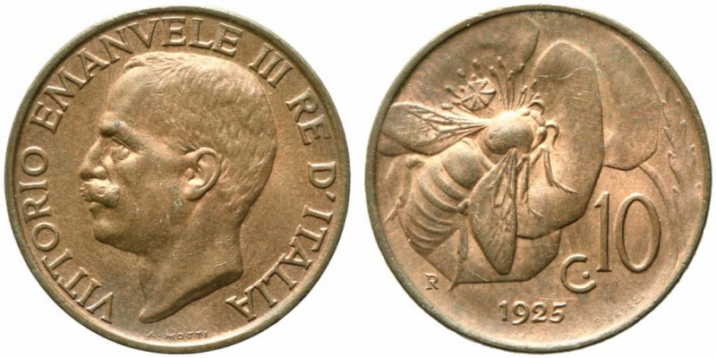Vittorio Emanuele III (1900-1943). 10 centesimi 1925 "Ape". Gig.234. FDC