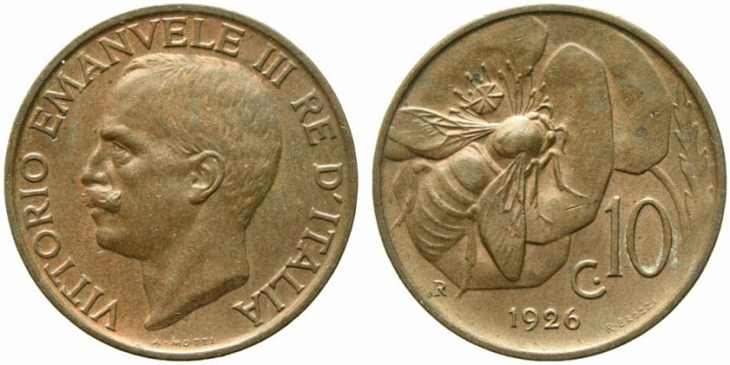 Vittorio Emanuele III (1900-1943). 10 centesimi 1926 "Ape". Gig.235. qFDC