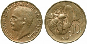 Vittorio Emanuele III (1900-1943). 10 centesimi 1926 "Ape". Gig.235. qFDC