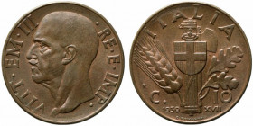 Vittorio Emanuele III (1900-1943). 10 centesimi 1939 "Impero" 1° tipo Cu. Gig.250. qFDC