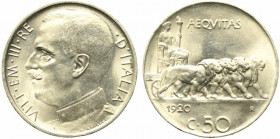 Vittorio Emanuele III (1900-1943). 50 centesimi 1920 contorno liscio "Leoni". Gig. 164. SPL-FDC