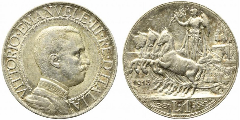 Vittorio Emanuele III (1900-1943). 1 lira 1913 "Quadriga veloce". Gig. 136. SPL+