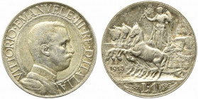 Vittorio Emanuele III (1900-1943). 1 lira 1913 "Quadriga veloce". Gig. 136. SPL+
