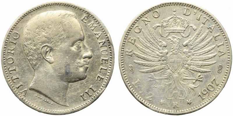 Vittorio Emanuele III (1900-1943). 2 lire 1907 "Aquila Sabauda". Gig. 95. qBB