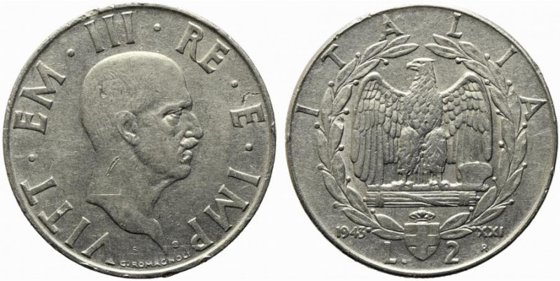 Vittorio Emanuele III (1900-1943). 2 lire 1943 "Impero". Gig. 124 R. qBB
