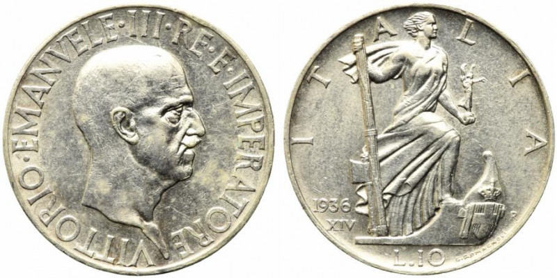 Vittorio Emanuele III (1900-1943). 10 lire 1936 "Impero". Gig. 64. SPL colpo al ...