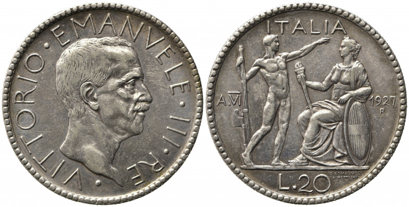 Vittorio Emanuele III (1900-1943). Roma. 20 lire Littore 1927 anno VI Ag (15 g -...