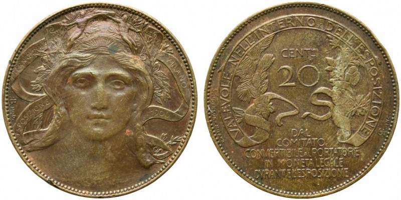 Vittorio Emanuele III (1900-1943). Buono da 20 centesimi 1906 Esposizione di Mil...