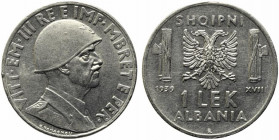 Vittorio Emanuele III (1900-1943). ALBANIA. 1 lek 1939 XVIII "magnetica". Gig. 6a. SPL