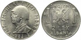 Vittorio Emanuele III (1900-1943). ALBANIA. 2 lek 1939 XVIII "anti magnetica". Gig.3 qSPL