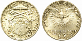 VATICANO. Sede Vacante 1939. 5 lire 1939 Roma. Ag. Gig. 95. FDC