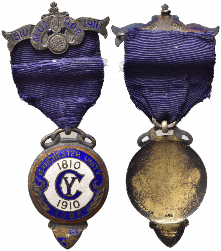 GRAN BRETAGNA. Medaglia Manchester Unity 1910. Con nastrino originale, smalti us...