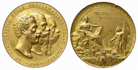 SAVOIA. Umberto I. Medaglia Esposizione Generale Italiana Torino 1898. 50° anniversario della proclamazione dello Statuto. Coniazione Johnson Milano. ...