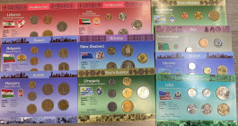 MONETE MONDIALI. Lotto di 10 set di monete mondiali con cartoncini illustrativi. USA; Ucraina; Turkmenistan; Argentina; Uruguay; Nuova Zelanda; EAU; U...
