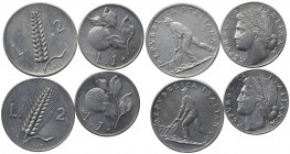 REPUBBLICA ITALIANA. Lotto di 4 falsi da studio. 1-2 lire 1946 e 1947