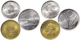 REPUBBLICA ITALIANA. Lotto di 3 monete in alta conservazione - 20 lire 1958 - 5 lire 1969 "1 rovesciato" - 10 lire 1965