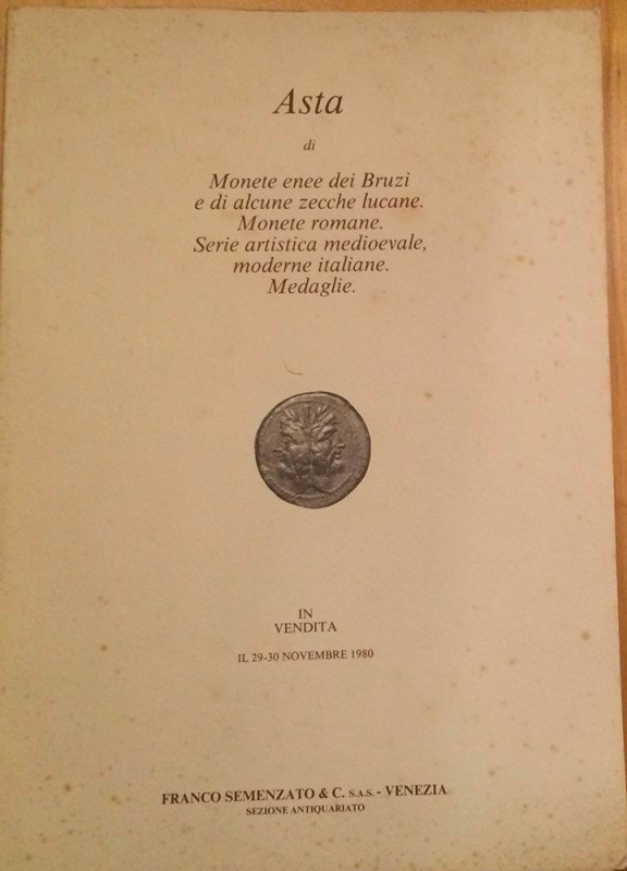 Semenzato F. & C. Asta di monete enee dei Bruzi e di alcune zecche lucane. Monet...
