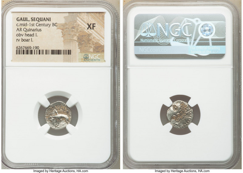 CENTRAL GAUL. Sequani. Ca. mid-1st Century BC. AR quinarius (14mm, 2h). NGC XF. ...
