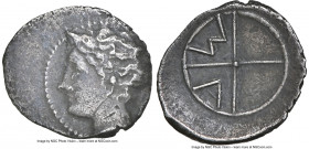 GAUL. Massalia. Ca. 350-150 BC. AR obol (12mm, 10h). NGC XF. Bare head of Apollo left / M-A, ethnic within two spokes of a wheel. SNG Copenhagen 723-7...