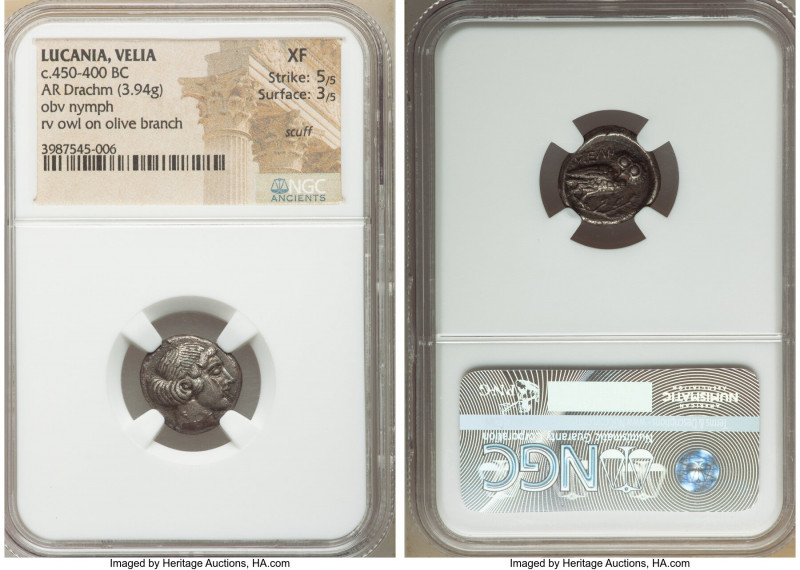 LUCANIA. Velia. Ca. 450-400 BC. AR drachm (15mm, 3.94 gm, 8h). NGC XF 5/5 - 3/5,...