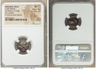 LUCANIA. Velia. Ca. 450-400 BC. AR drachm (15mm, 3.94 gm, 8h). NGC XF 5/5 - 3/5, scuff. Head of nymph right, with hair set in waves and rolled / YEΛH,...