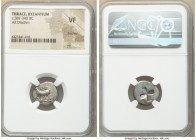 THRACE. Byzantium. Ca. 387-340 BC. AR siglos or drachm (16mm). NGC VF, brushed. Chian standard. ΠY, bull standing left on dolphin left, right foreleg ...