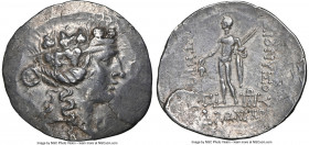 THRACE. Maroneia. Ca. 2nd-1st centuries BC. AR tetradrachm (37mm, 12h). NGC Choice VF flan flaw. Ca. 168/7-48/5 BC. Head of Dionysus right, crowned wi...